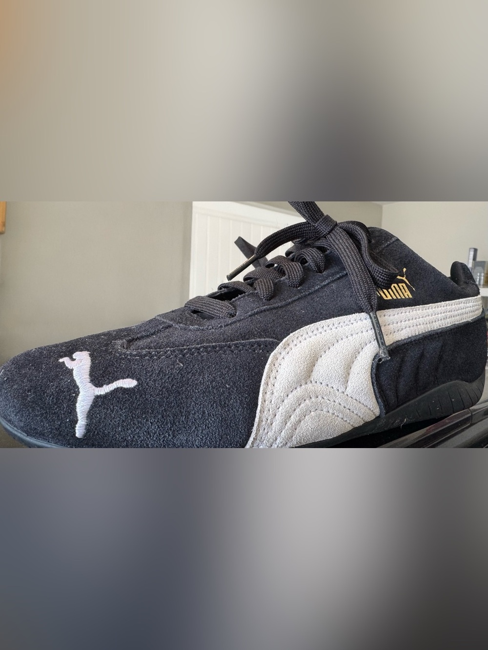 Puma Black Suede Sneakers with White Formstrip and Gold Logo -SpeedCat OG